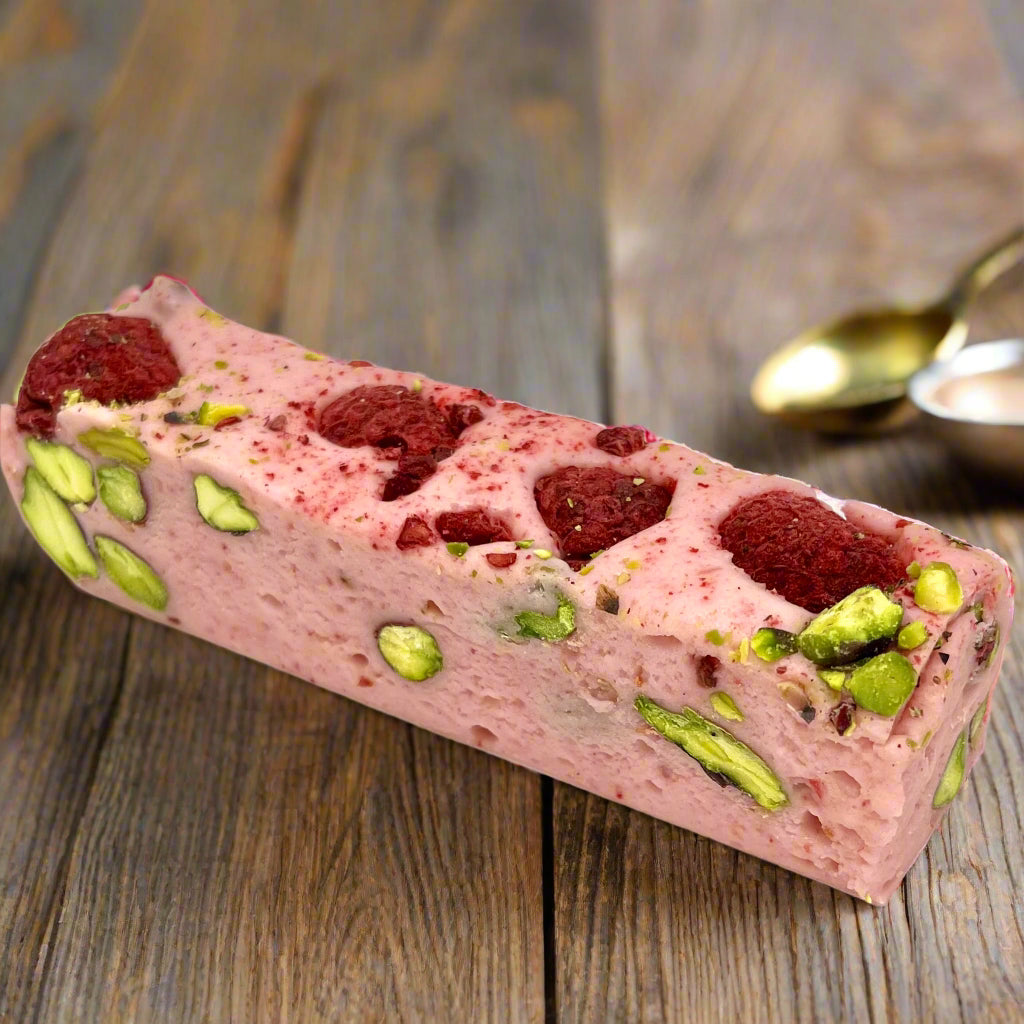 Raspberry, Vanilla Bean & Pistachios Nougat