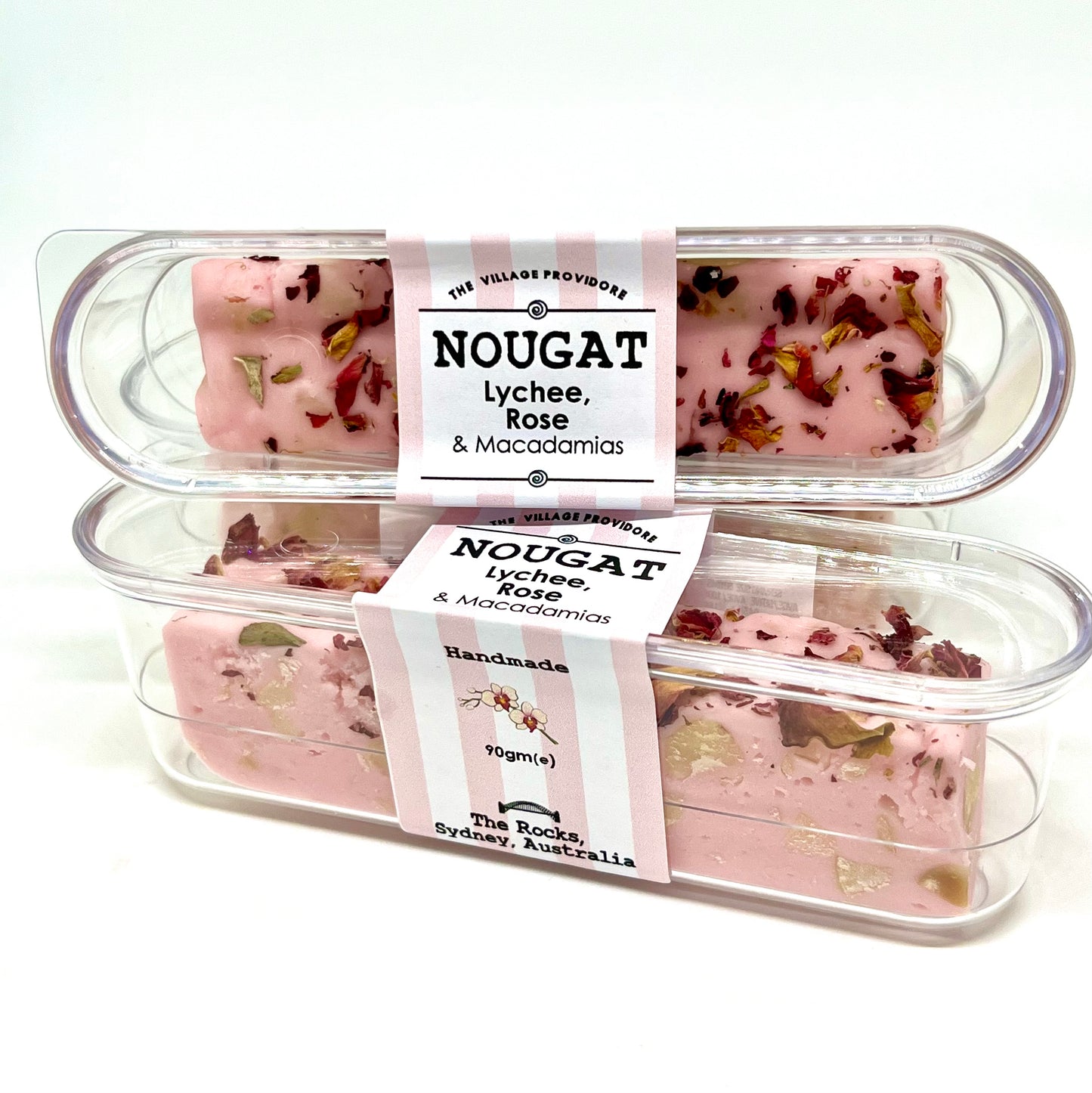 Lychee, Rose & Macadamias Nougat