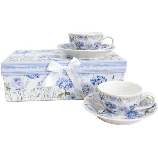 Hydrangea Blooms Tea Cup & Saucer Set/2 in Gift Box