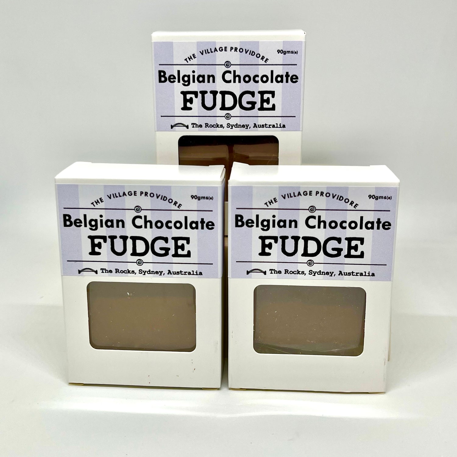 The Village Providore Belgian Chocolate Fudge presented in an individual gift box