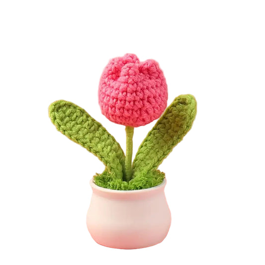 Hand Crochet Pink Tulip in Pot
