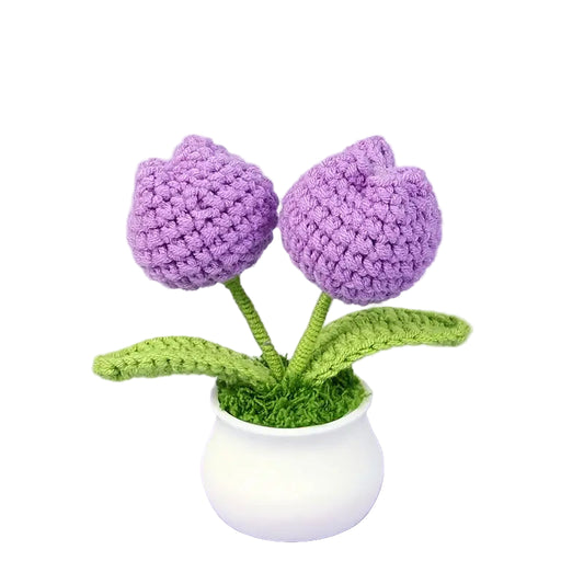 Hand Crochet Two Mauve Tulips in Pot