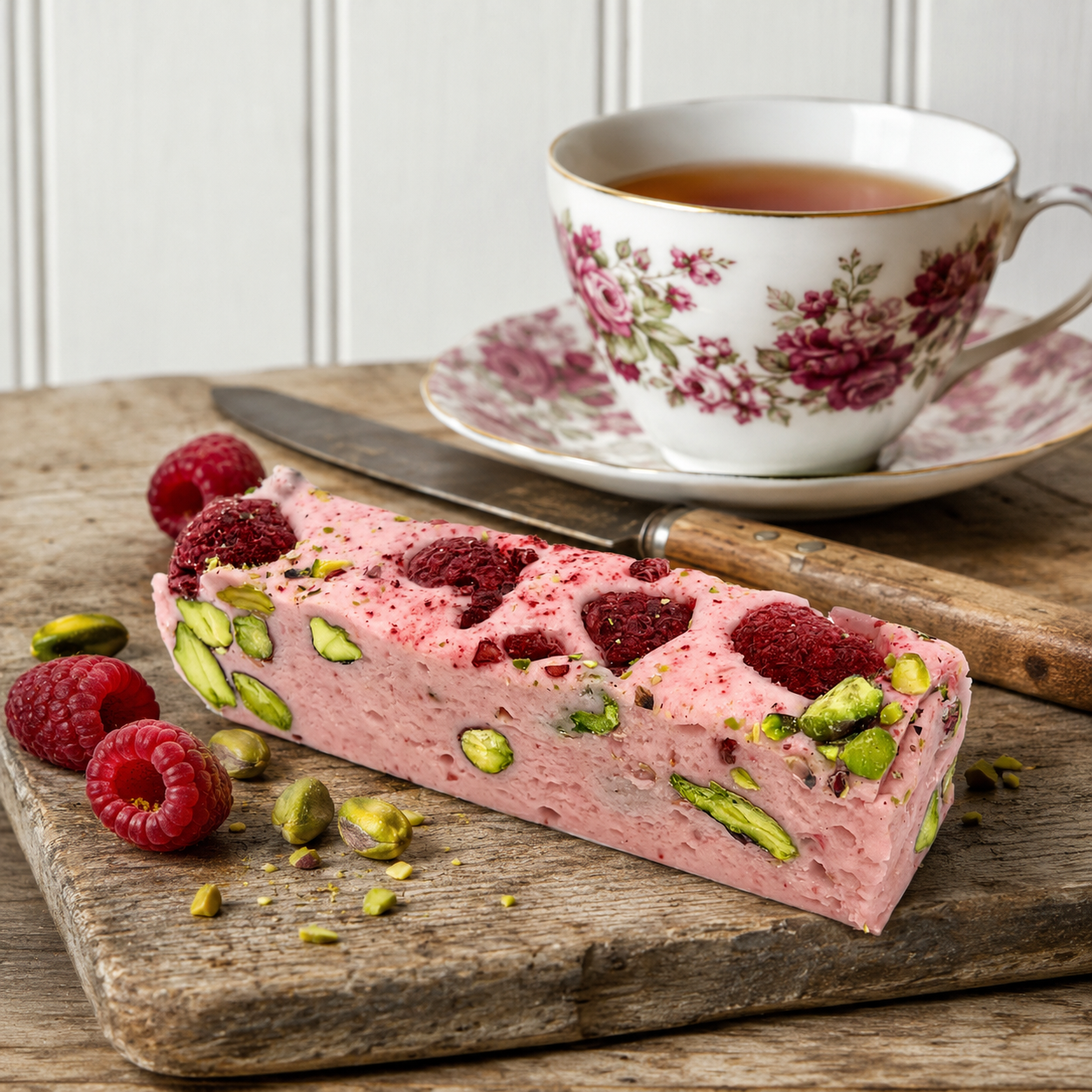 Raspberry, Vanilla Bean & Pistachios Nougat